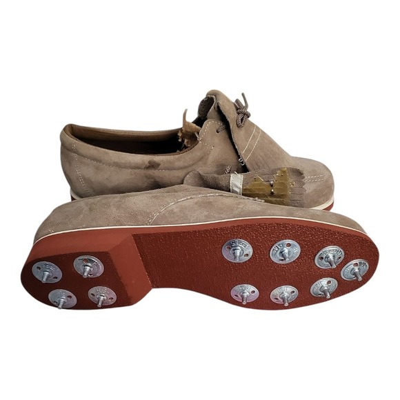 Vintage Hush Puppies Golf Shoes Womens 8 Tan Suede Golf Cleats - Picture 5 of 10